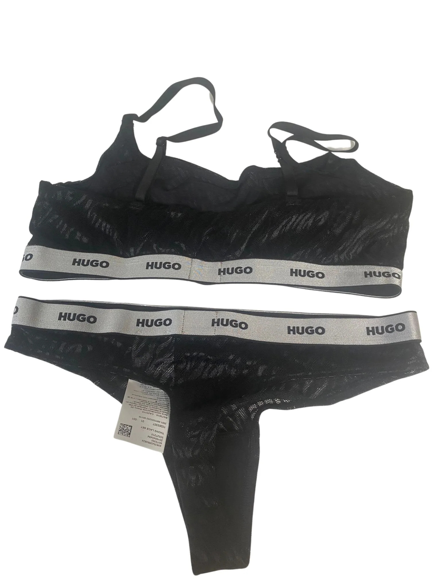 Classic Logo Lace Bra & Thong Gift Set, Black/silver - Image 10