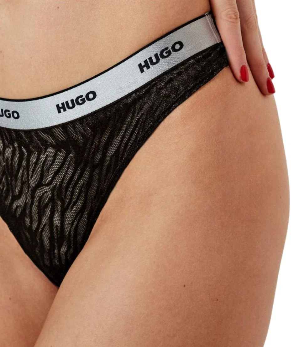 Classic Logo Lace Bra & Thong Gift Set, Black/silver - Image 8