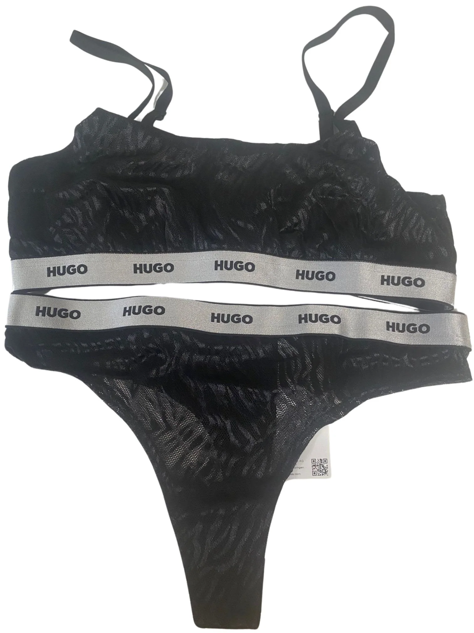 Classic Logo Lace Bra & Thong Gift Set, Black/silver - Image 9