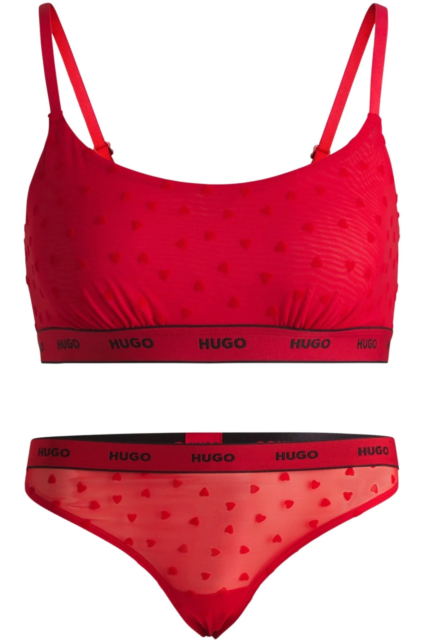 Hearts Lace Bralette & Thong Gift Set, Red