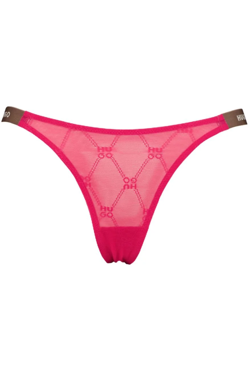Sporty Logo Lace G-String, Bright Pink