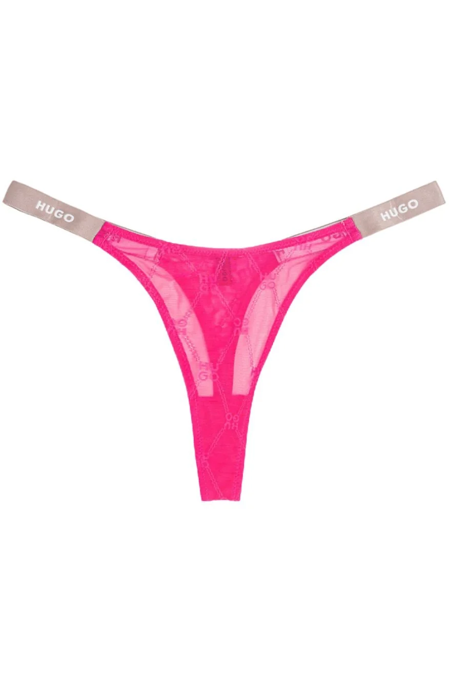 Sporty Logo Lace G-String, Bright Pink - Image 2