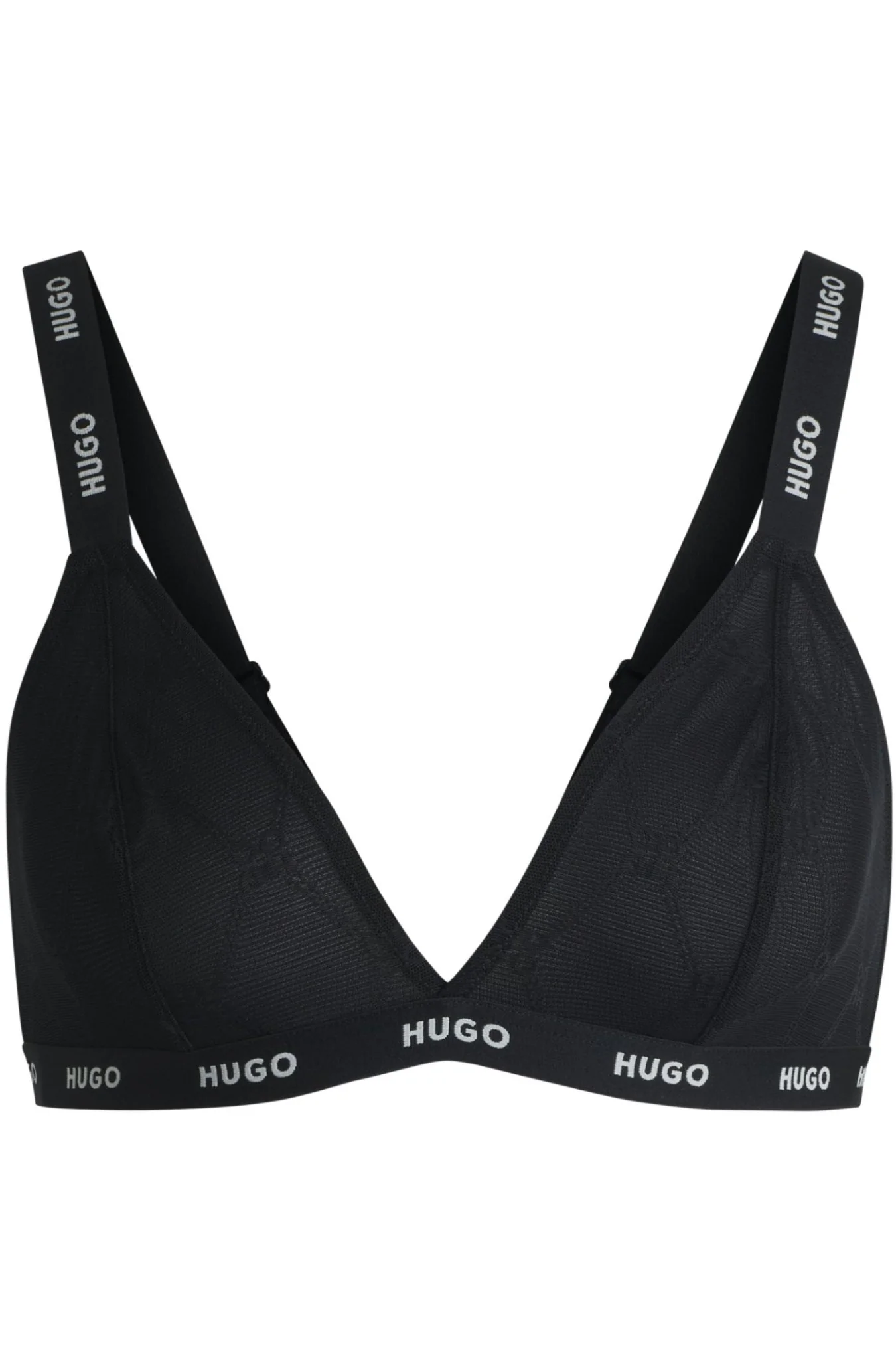 Sporty Logo Lace Triangle Bra, Black/silver