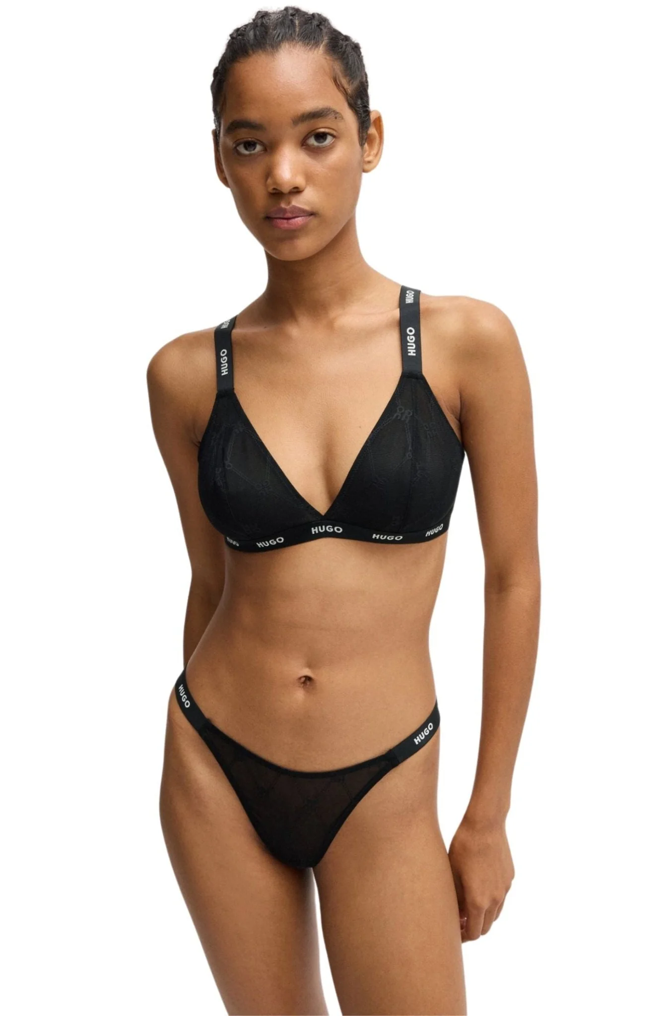 Sporty Logo Lace Triangle Bra, Black/silver - Image 2