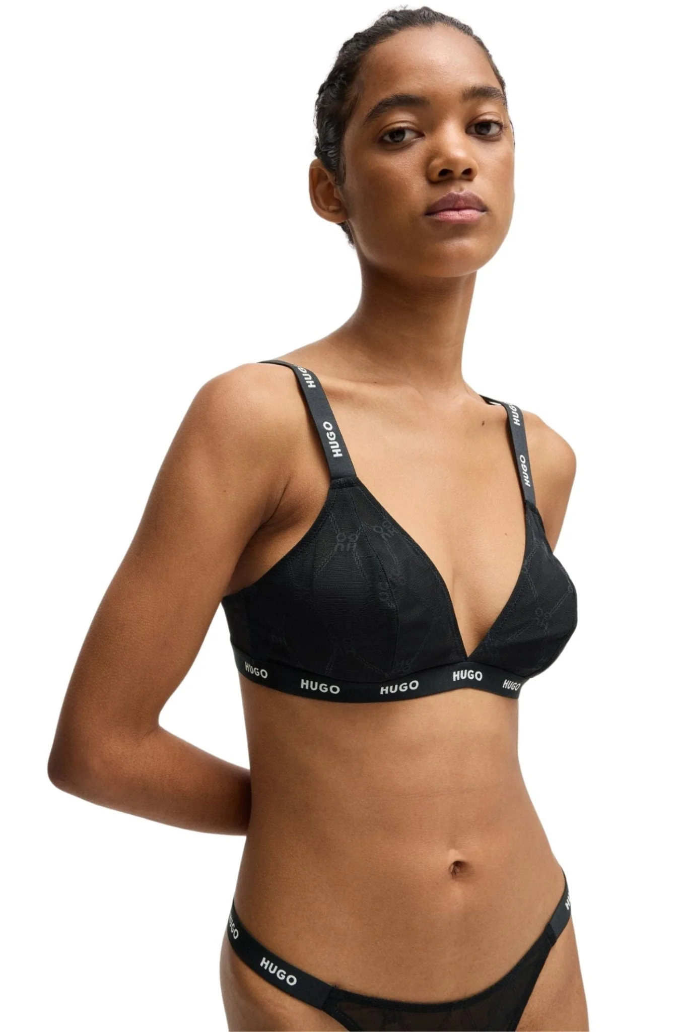Sporty Logo Lace Triangle Bra, Black/silver - Image 4