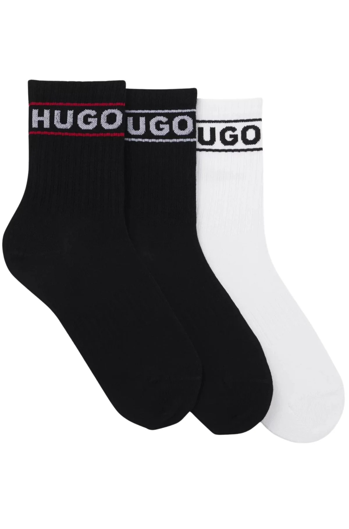 3-Pack Sporty Logo Ribbed Women's Socks, Black/white