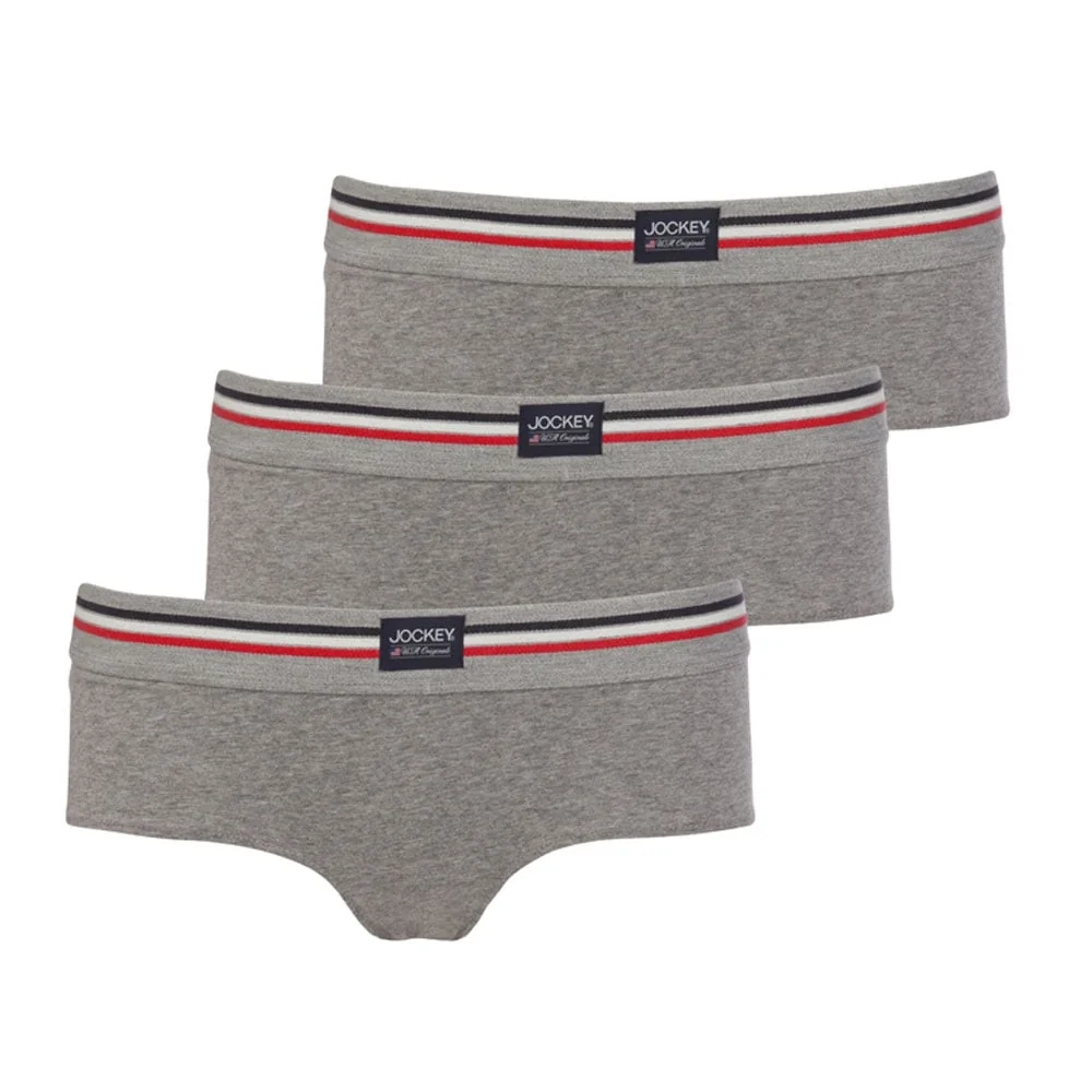 Cotton Stretch 3-Pack Hipster Briefs, Stone Grey