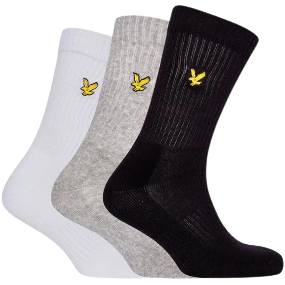 3-Pack Hamilton Sports Socks, Black/White/Grey