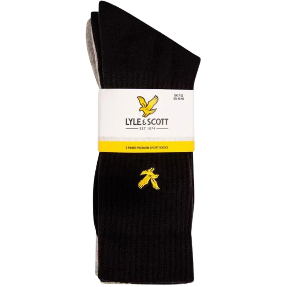 3-Pack Hamilton Sports Socks, Black/White/Grey - Image 2