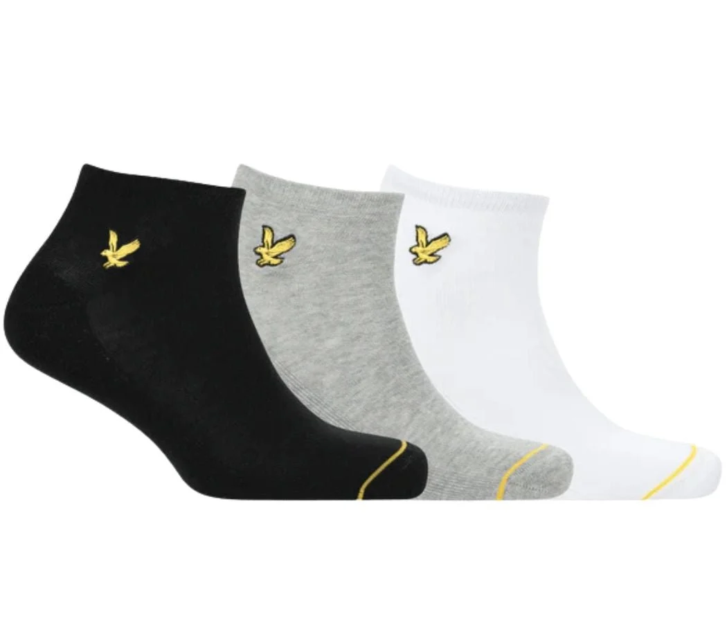 3-Pack Ross Trainer Socks, Black/White/Grey