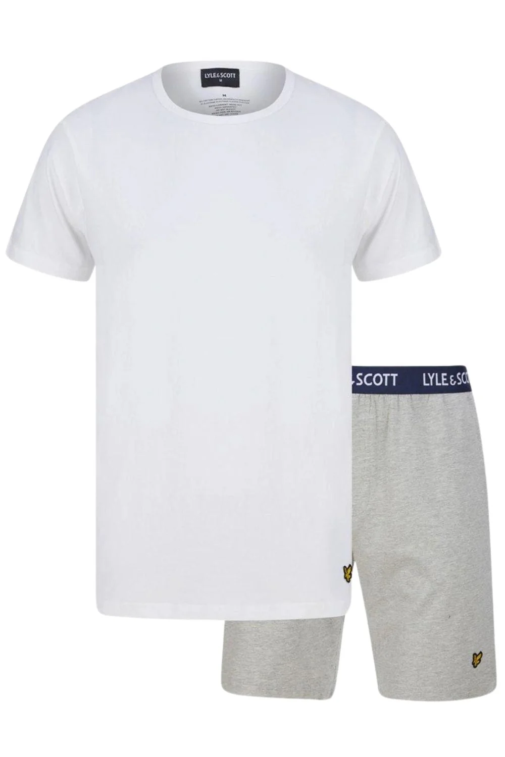 Charlie T-Shirt & Shorts Lounge Set, White / Grey Marl