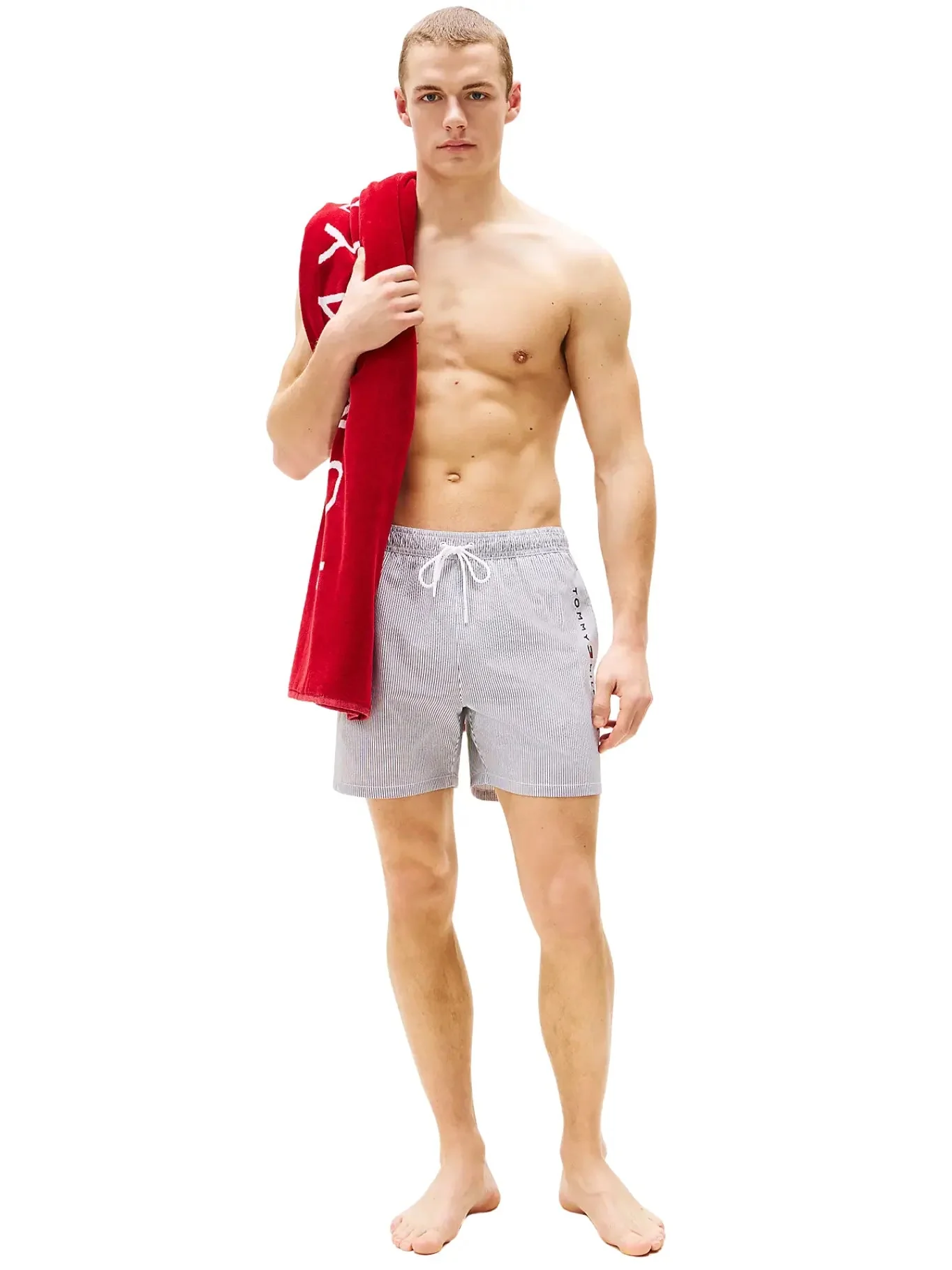 Original Stripe Mid Length Swim Shorts, Ithaca White/Desert Sky - Image 5