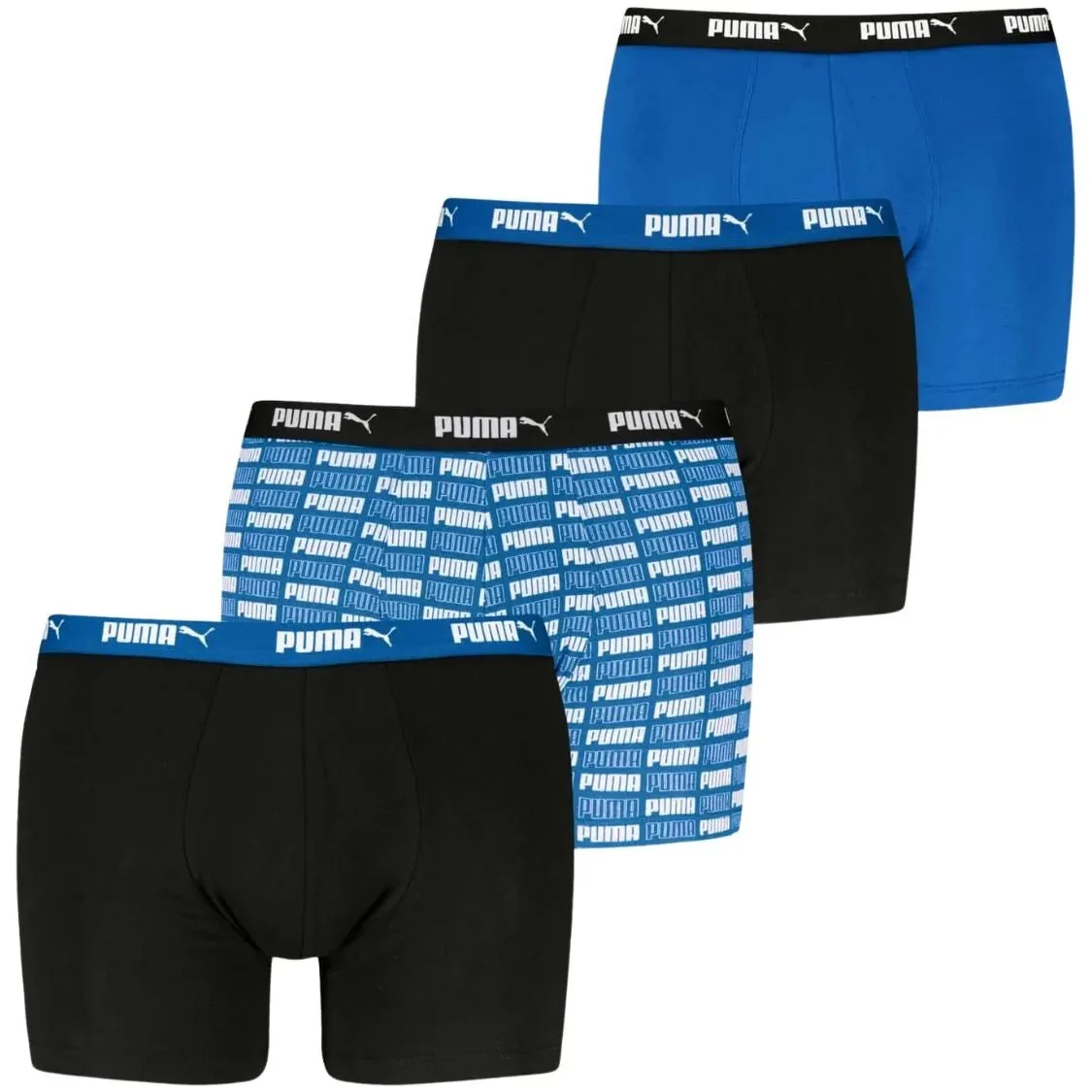 4-Pack Aop Logo Print Boxer Briefs, Black/Blue