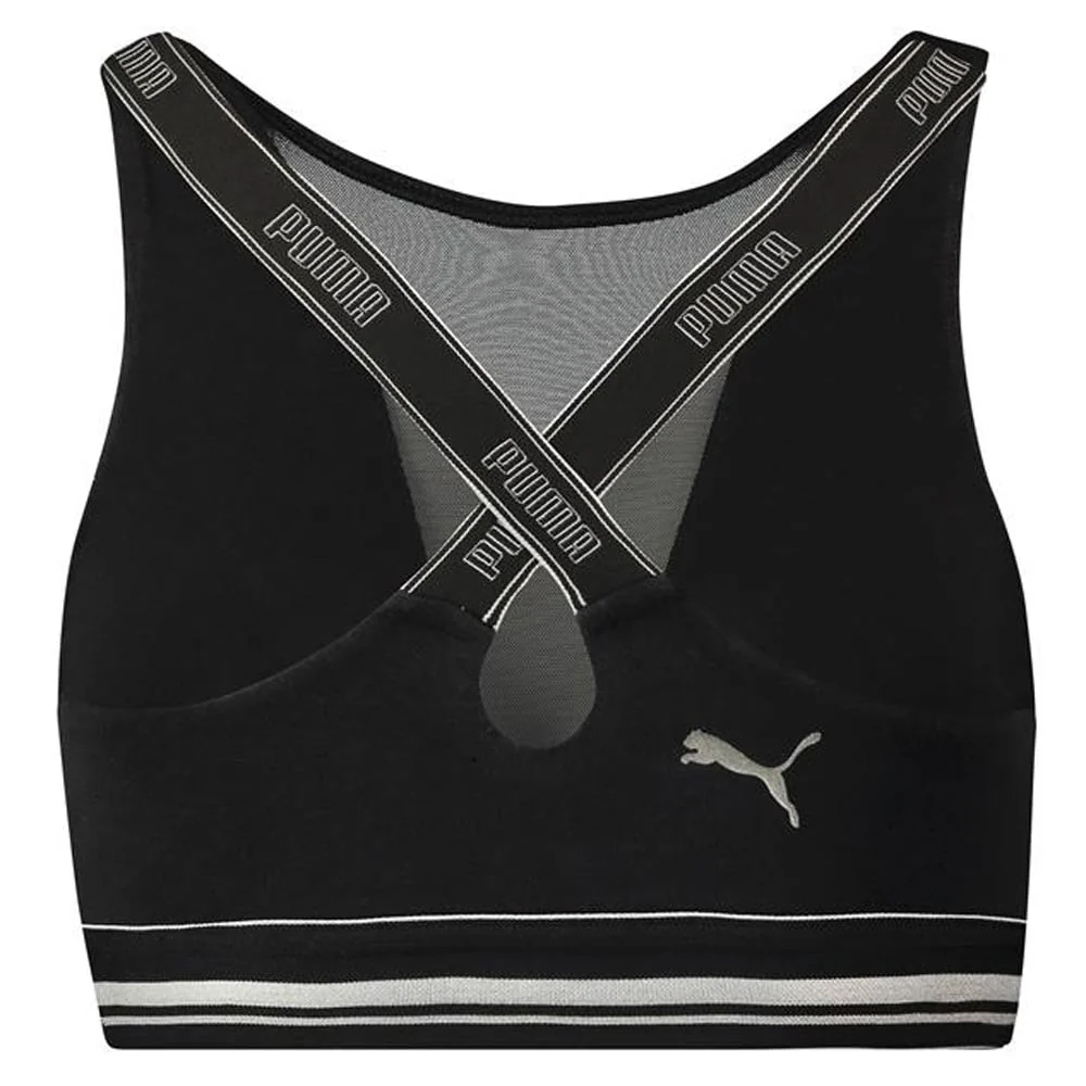 Cotton Modal Stretch High Neck Bra with Mesh, Black/Silver - Image 2