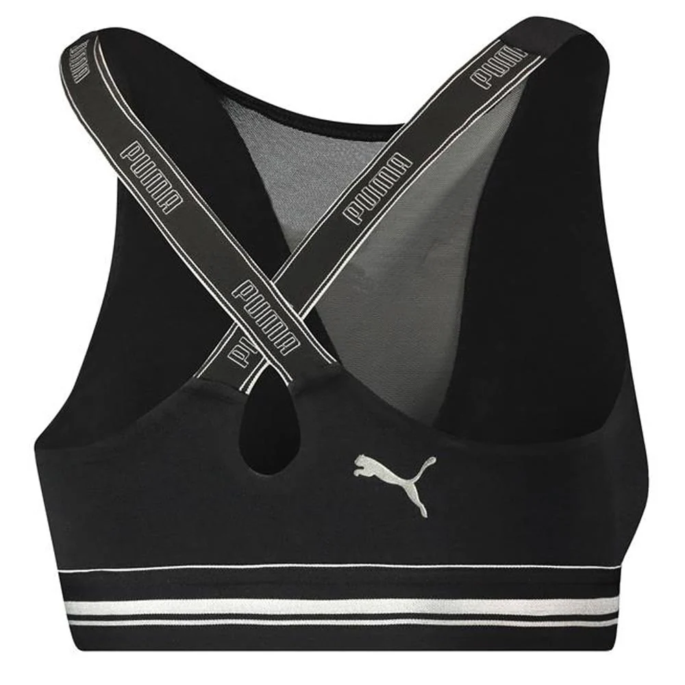 Cotton Modal Stretch High Neck Bra with Mesh, Black/Silver - Image 3
