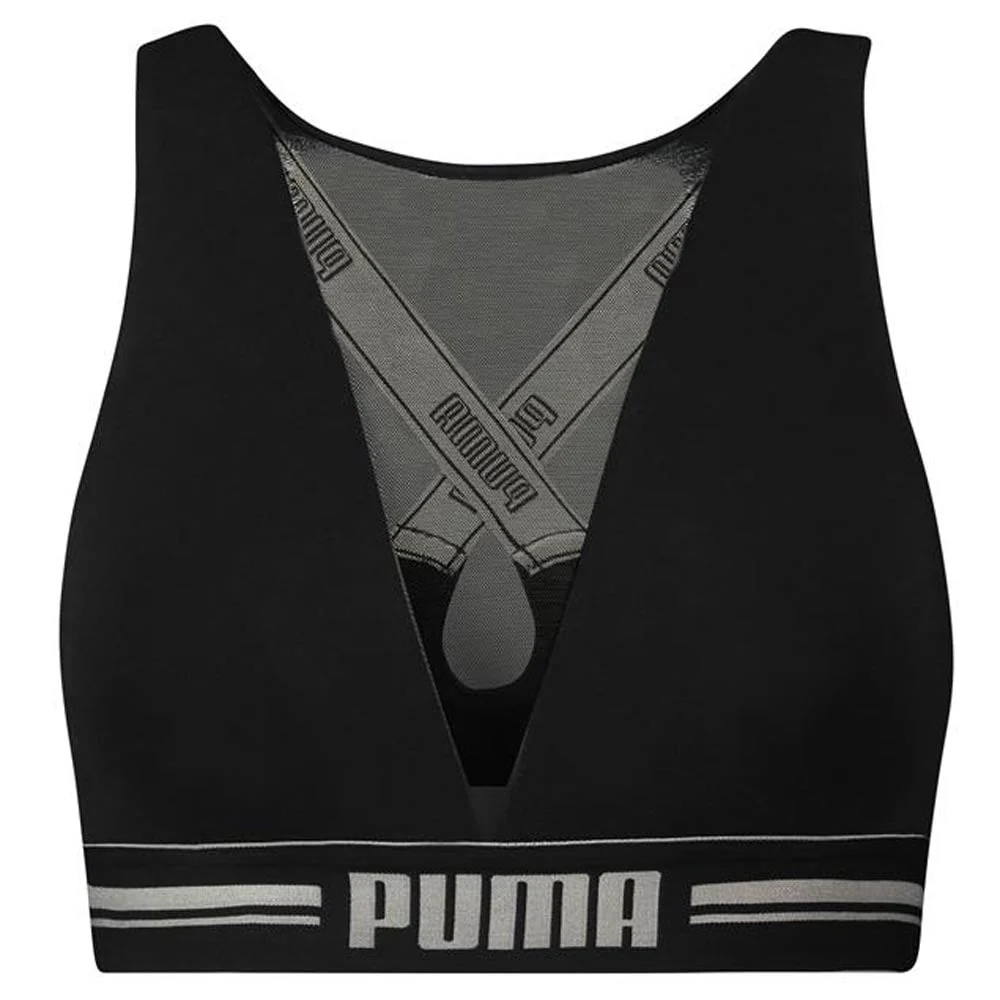 Cotton Modal Stretch High Neck Bra with Mesh, Black/Silver - Image 4