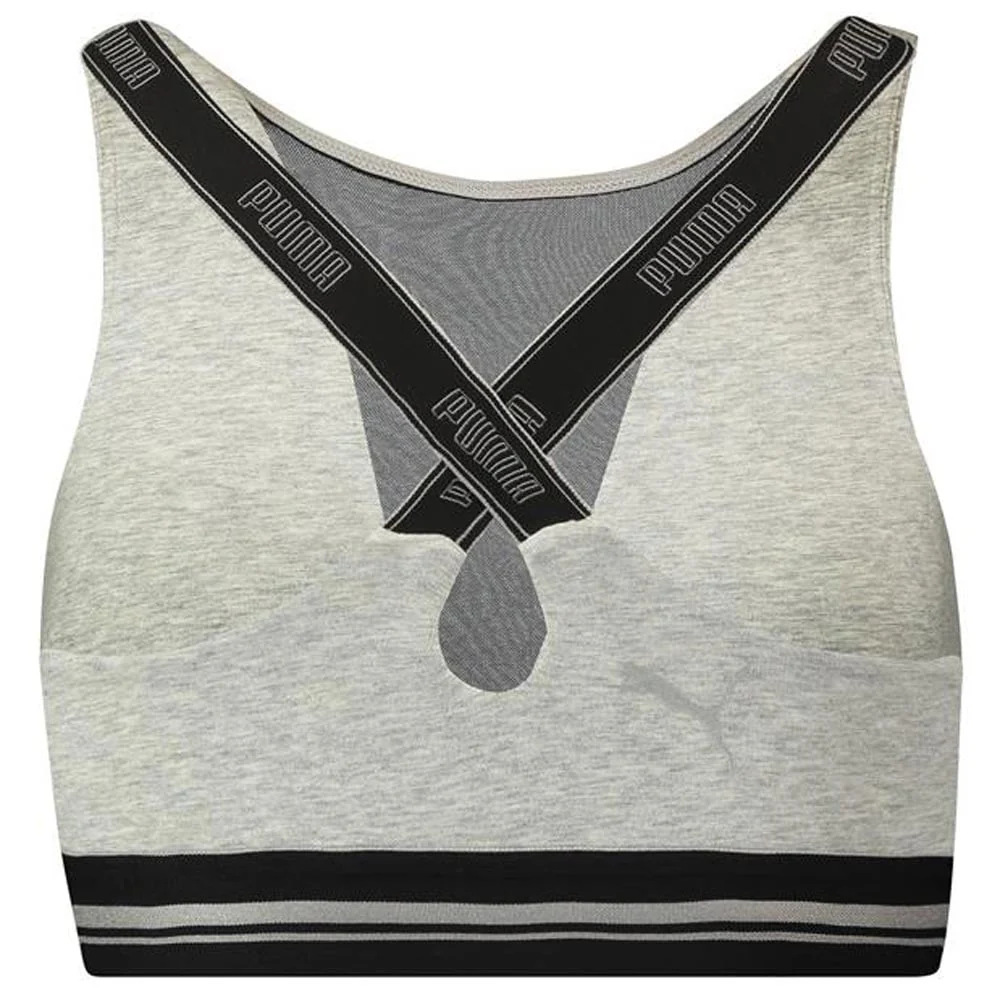 iCotton Modal Stretch High Neck Bra wth Mesh, Grey Melange/Silver - Image 2