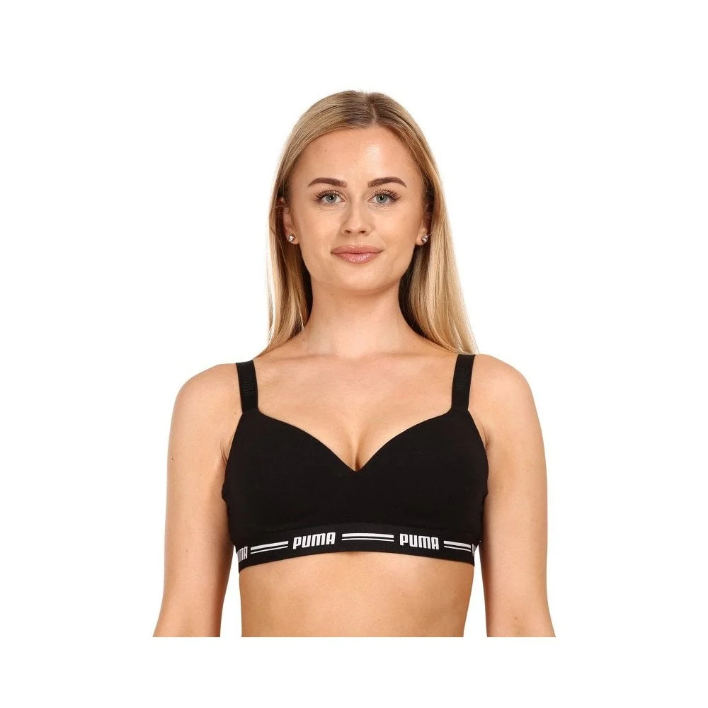 Striped Logo Padded Bra Top, Black - Image 5