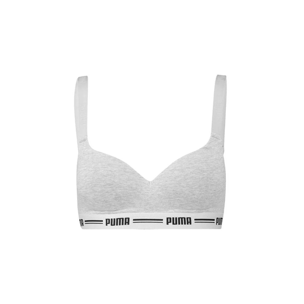 Striped Logo Padded Bra Top, Grey Melange