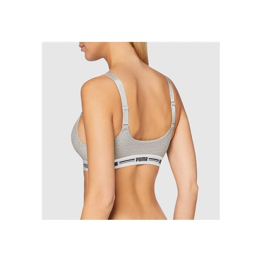 Striped Logo Padded Bra Top, Grey Melange - Image 3