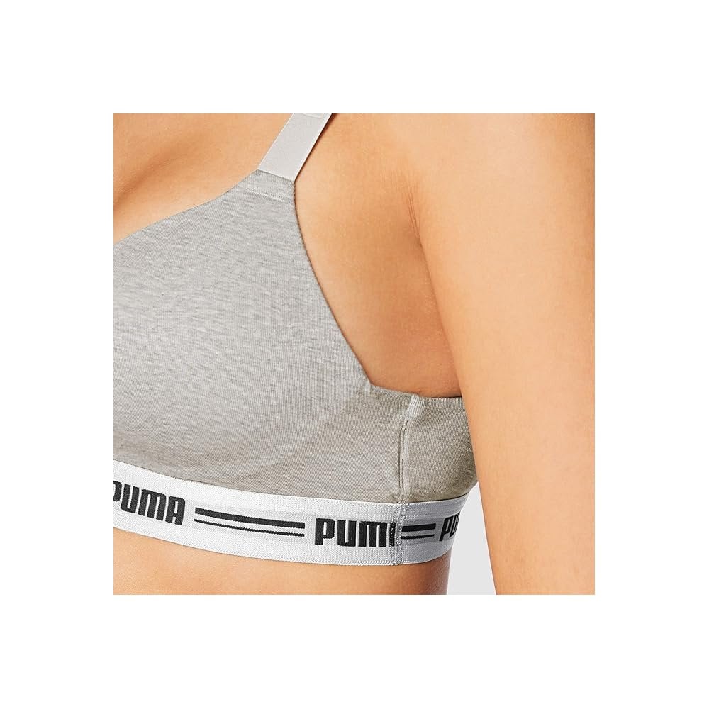 Striped Logo Padded Bra Top, Grey Melange - Image 4