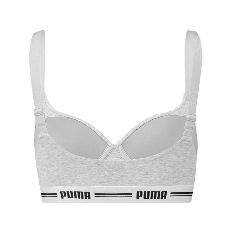 Striped Logo Padded Bra Top, Grey Melange - Image 5