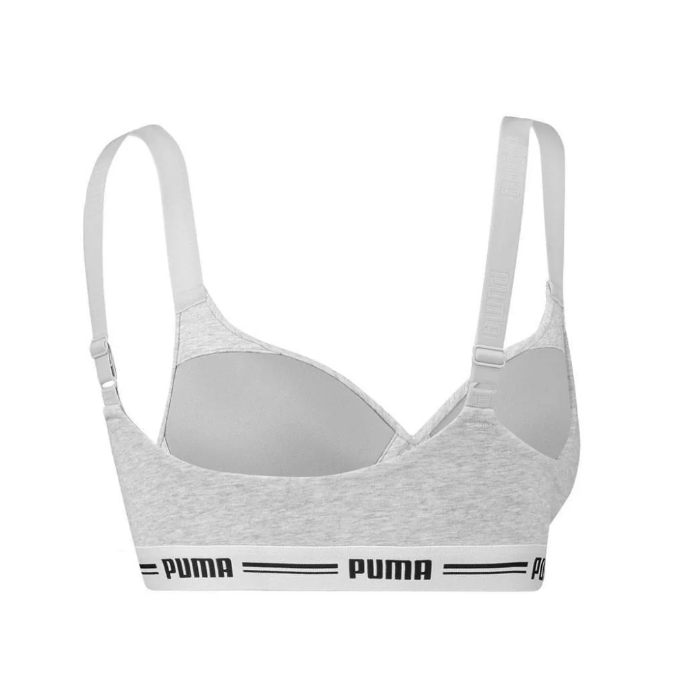 Striped Logo Padded Bra Top, Grey Melange - Image 6