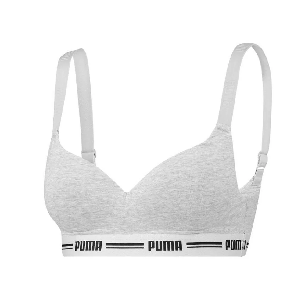 Striped Logo Padded Bra Top, Grey Melange - Image 7