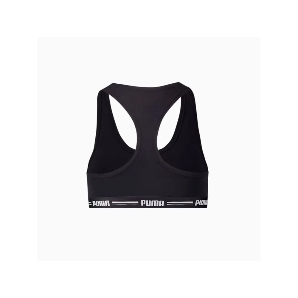 Striped Logo Racerback Bra Top, Black - Image 2