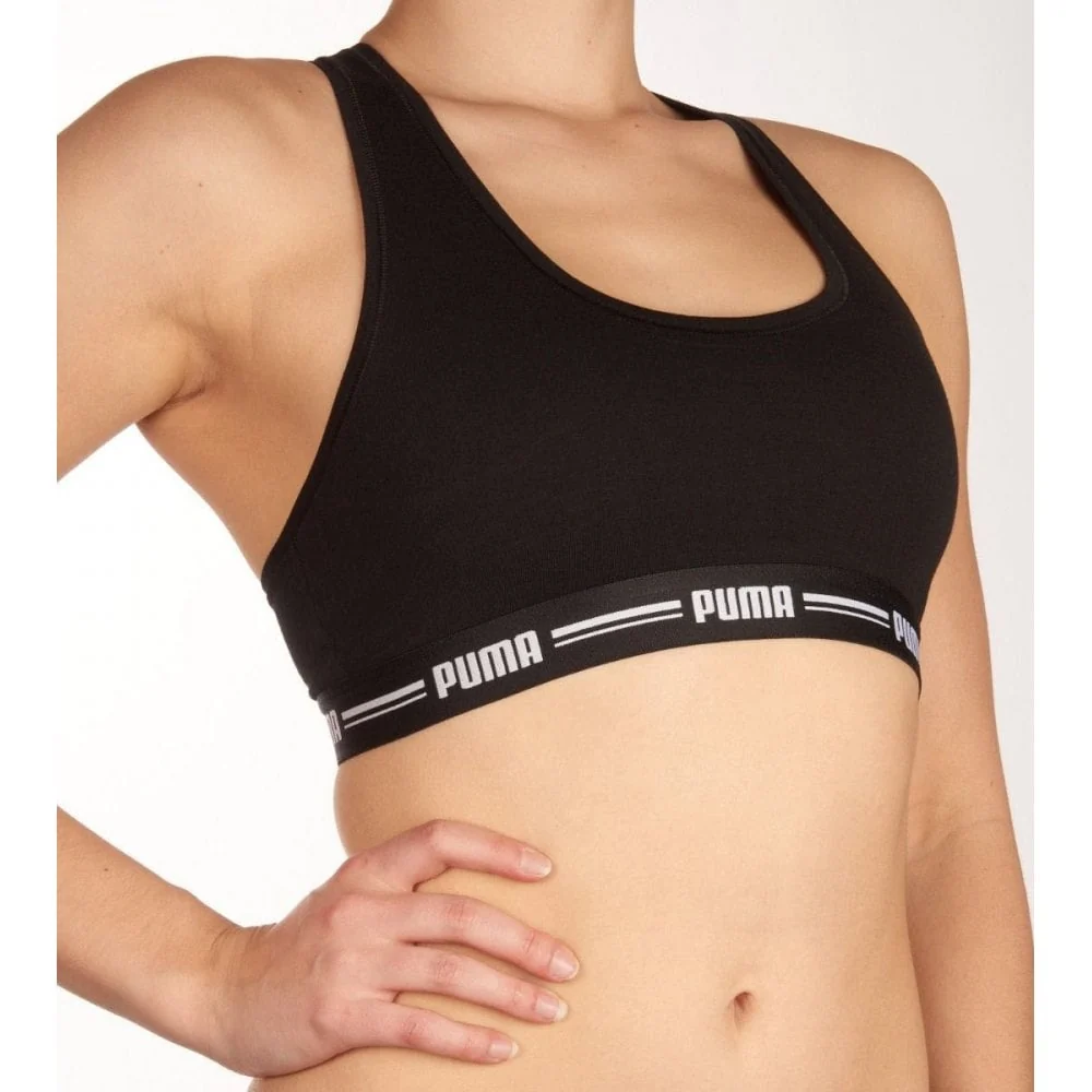 Striped Logo Racerback Bra Top, Black - Image 3
