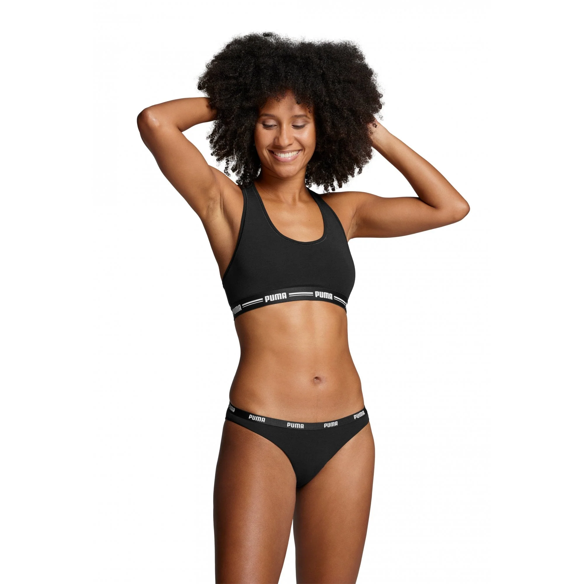 Striped Logo Racerback Bra Top, Black - Image 6