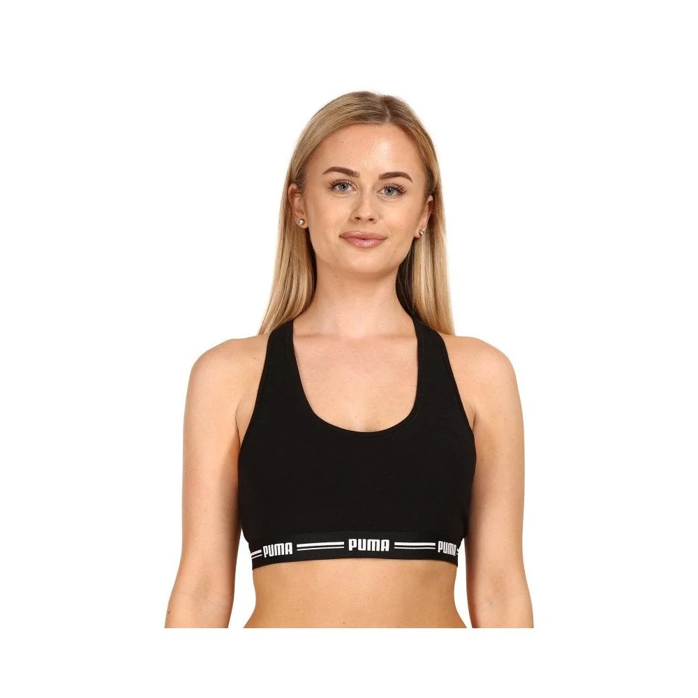 Striped Logo Racerback Bra Top, Black - Image 9