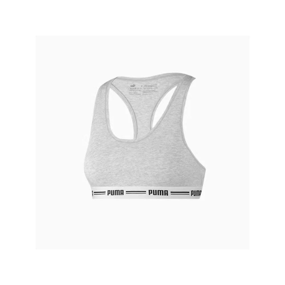 Striped Logo Racerback Bra Top, Grey Melange - Image 3
