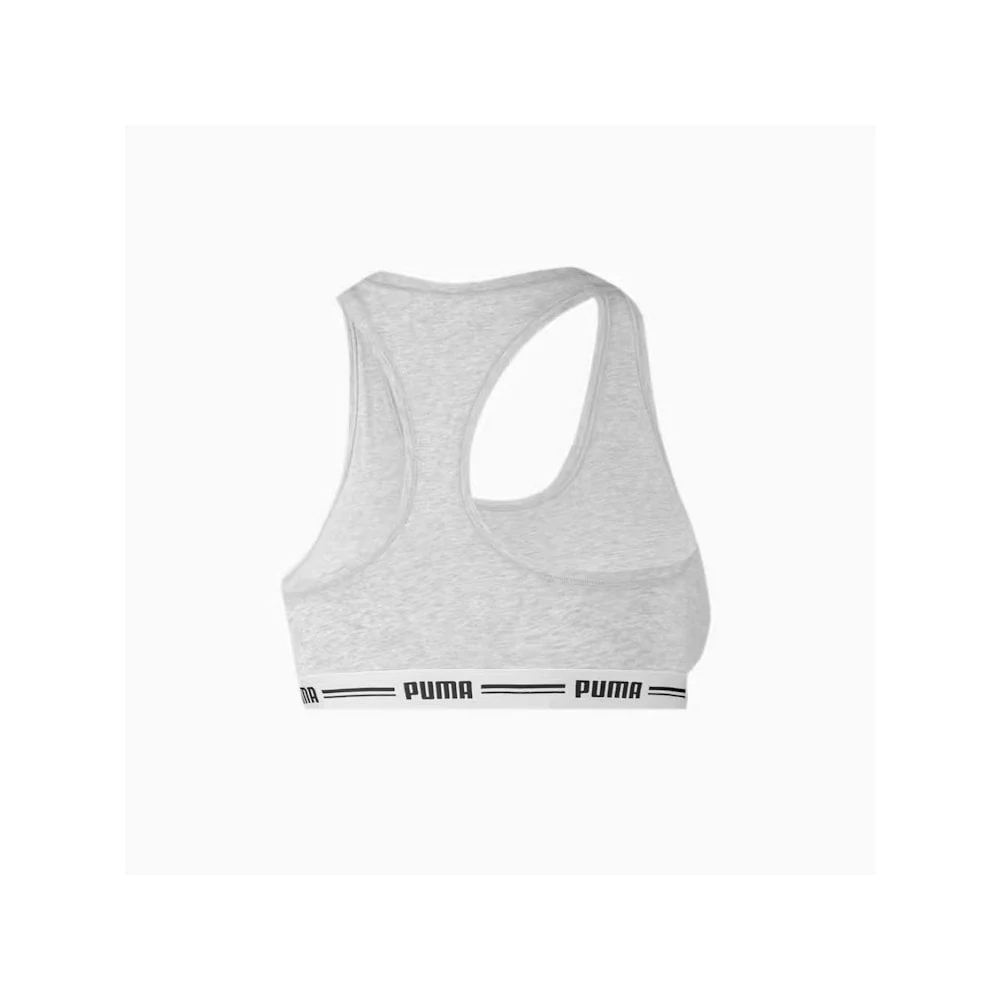 Striped Logo Racerback Bra Top, Grey Melange - Image 4