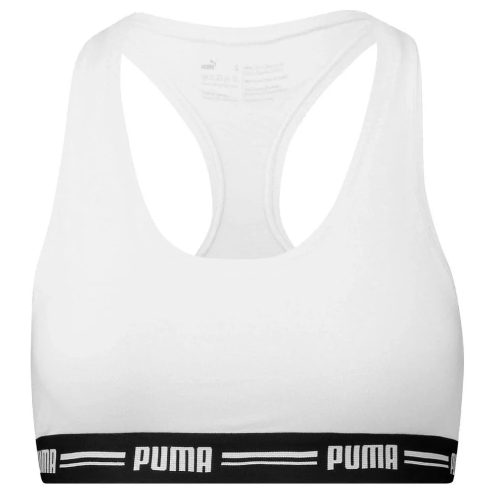 Striped Logo Racerback Bra Top, White