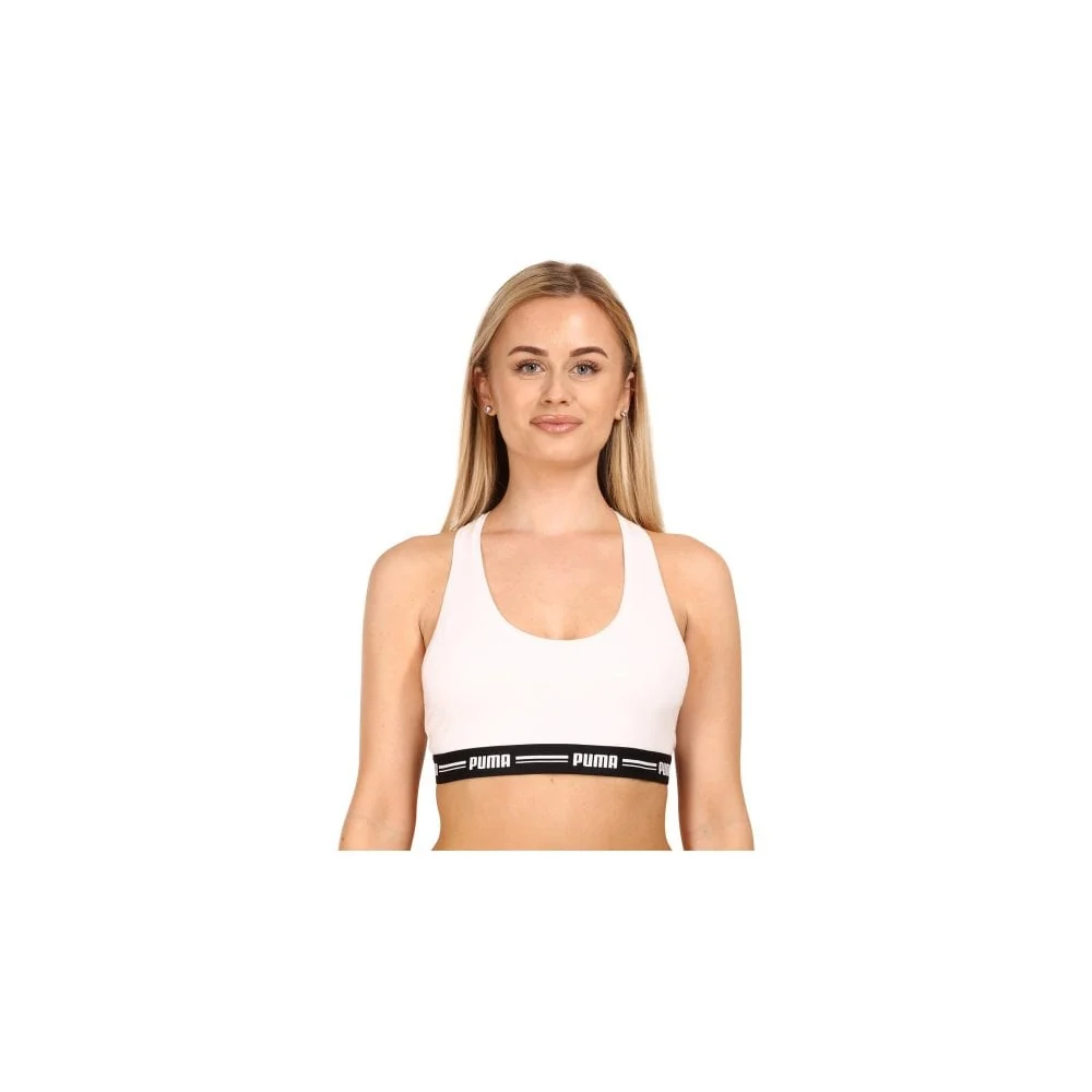 Striped Logo Racerback Bra Top, White - Image 2