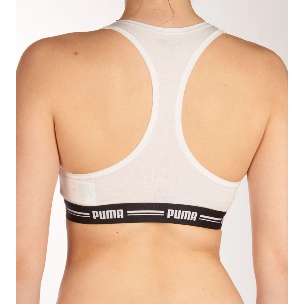 Striped Logo Racerback Bra Top, White - Image 3