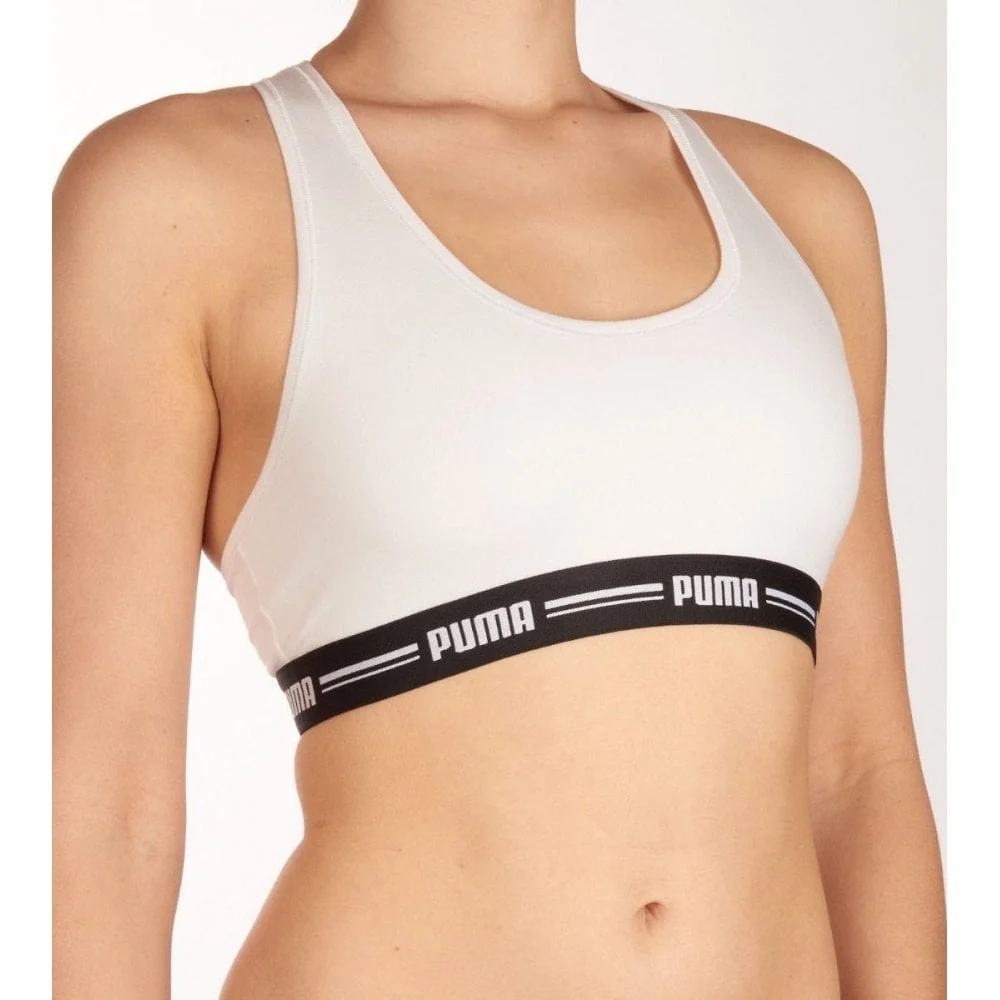 Striped Logo Racerback Bra Top, White - Image 4