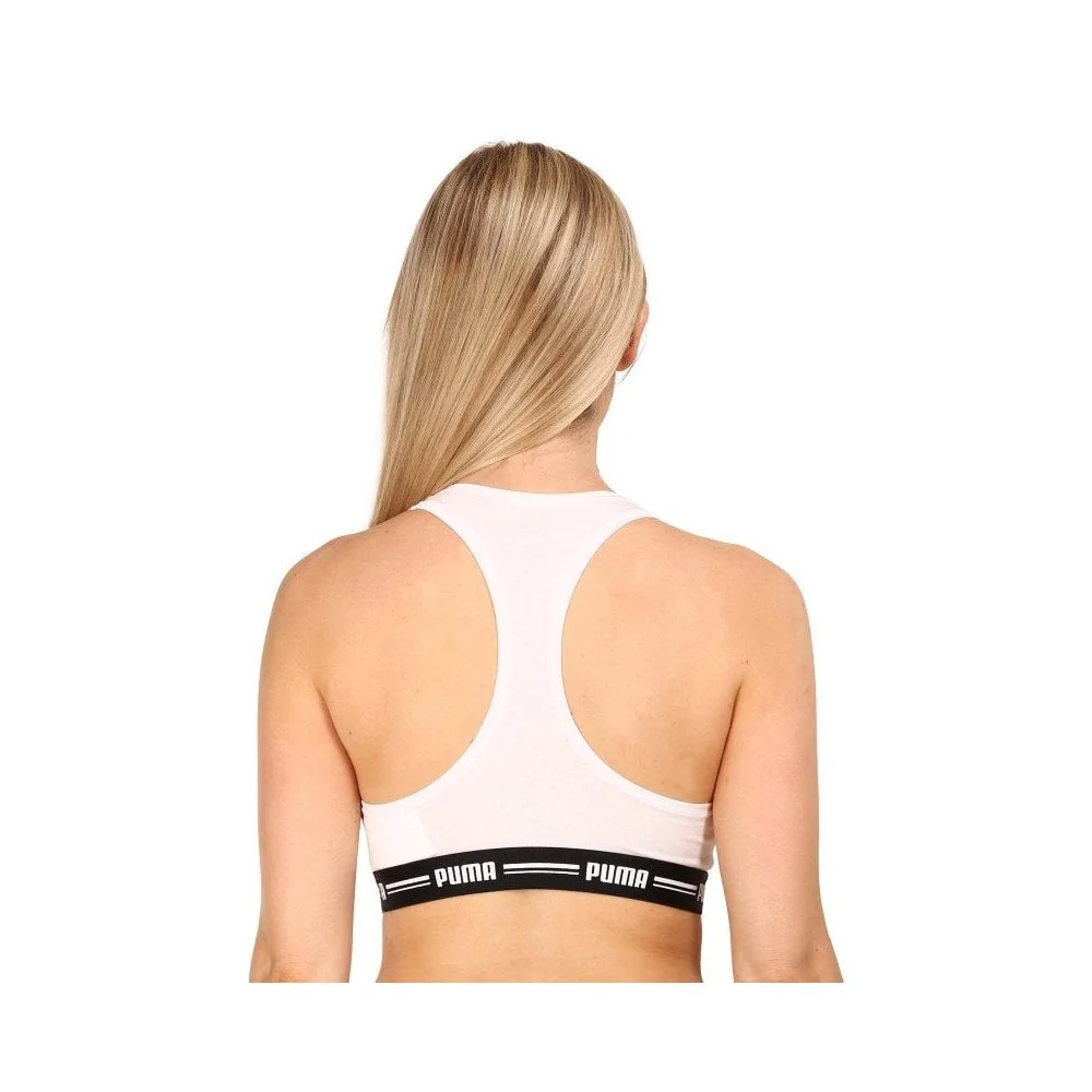 Striped Logo Racerback Bra Top, White - Image 6