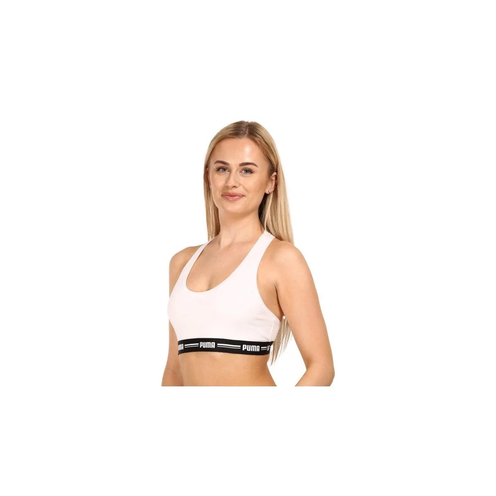Striped Logo Racerback Bra Top, White - Image 7