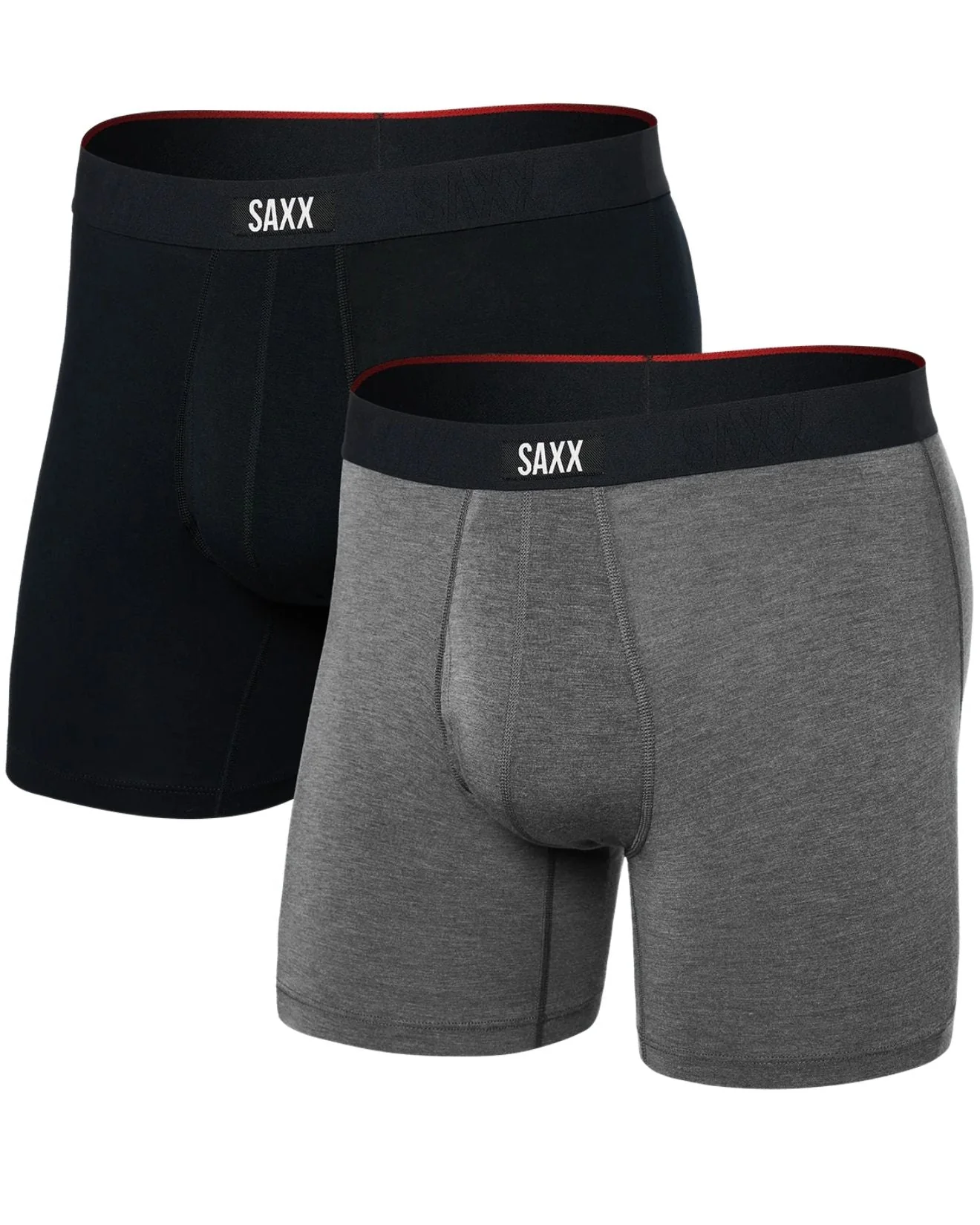 2-Pack Vibe Xtra Soft Fly Boxer Briefs 6", Black/Grey