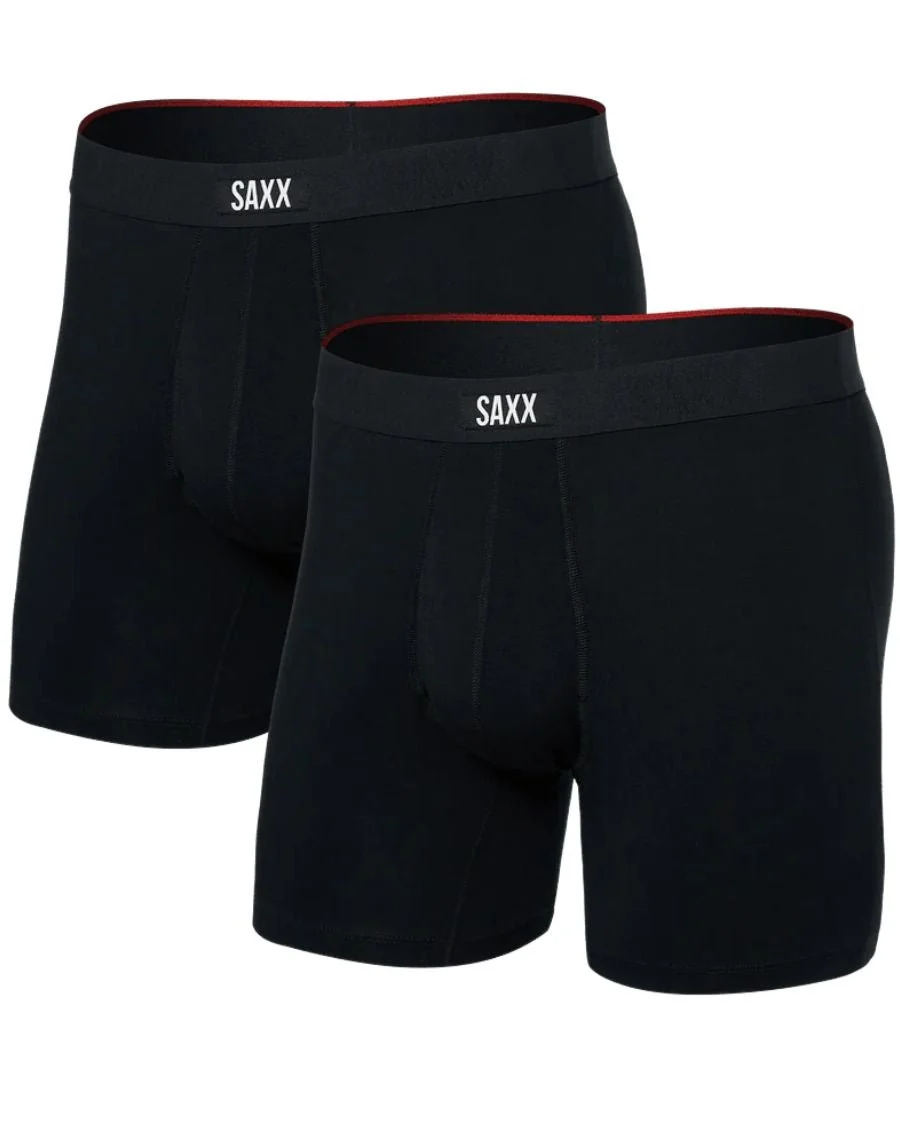 2-Pack Vibe Xtra Soft Fly Boxer Briefs 6", Black