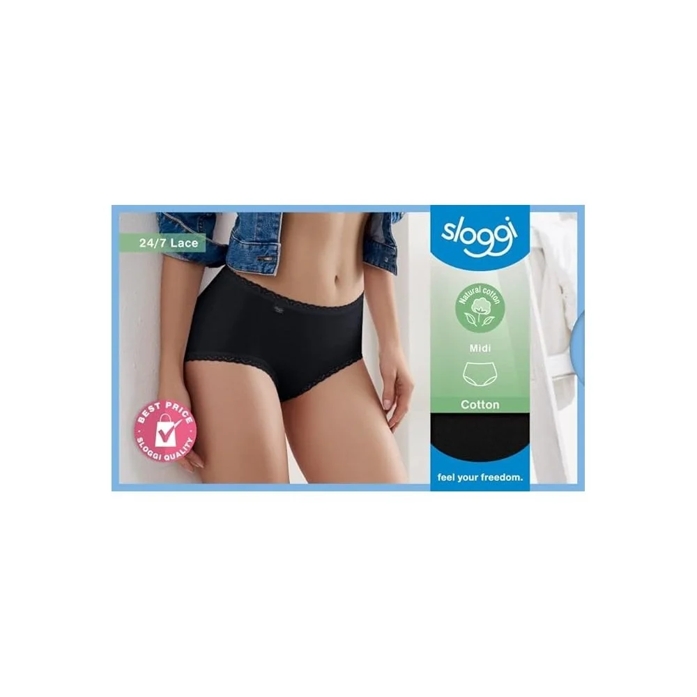 24/7 3-Pack Cotton Lace Midi Brief, Black - Image 3
