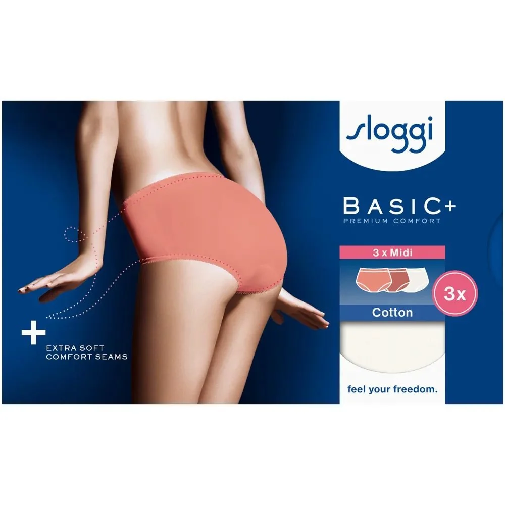 Basic+ 3-Pack Cotton Midi Briefs, Apricot/White/Orange - Image 2