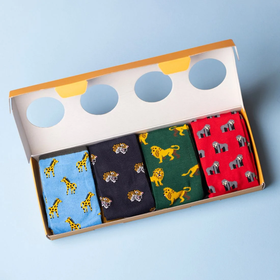 4-Pack Zoo Animals Bamboo Socks Gift Box, Red/Green/Blue/Navy - Image 2
