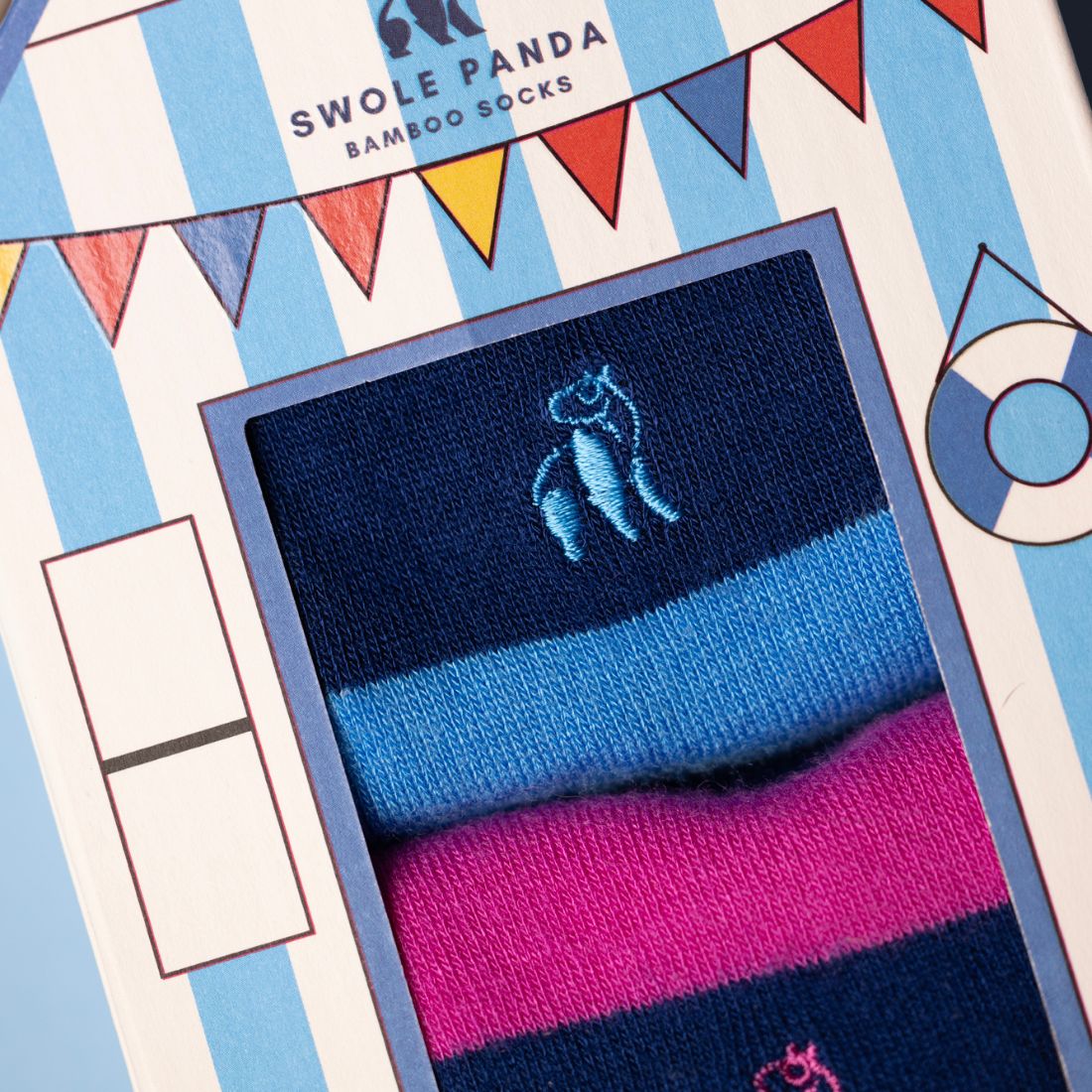 2-Pack Beach Hut Stripes Bamboo Socks Gift Box, Blue/Pink - Image 2