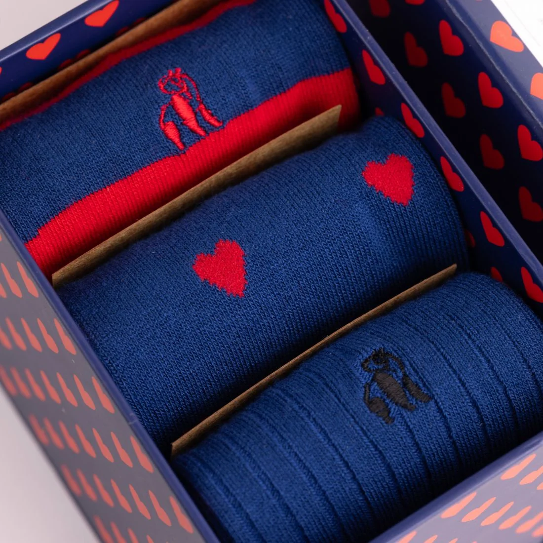 3-Pack Love Hearts Bamboo Socks Gift Box, Blue/red