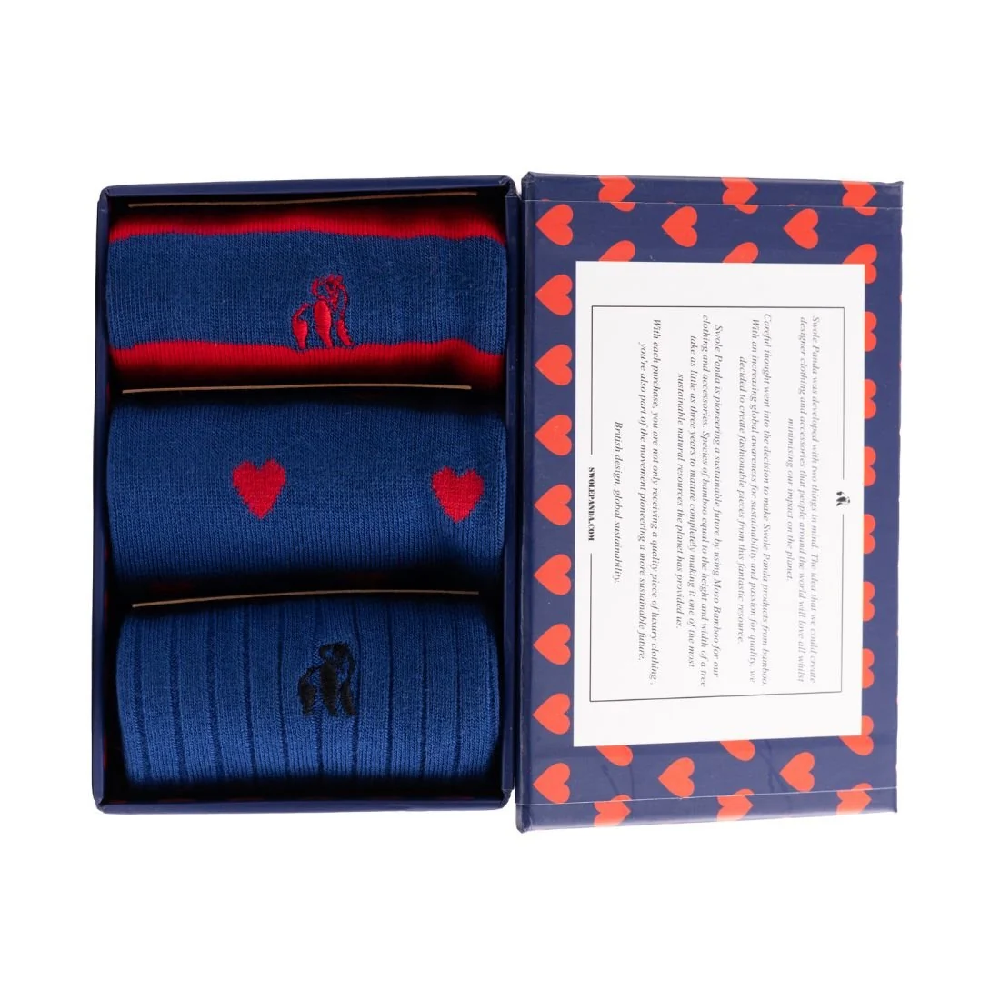 3-Pack Love Hearts Bamboo Socks Gift Box, Blue/red - Image 2