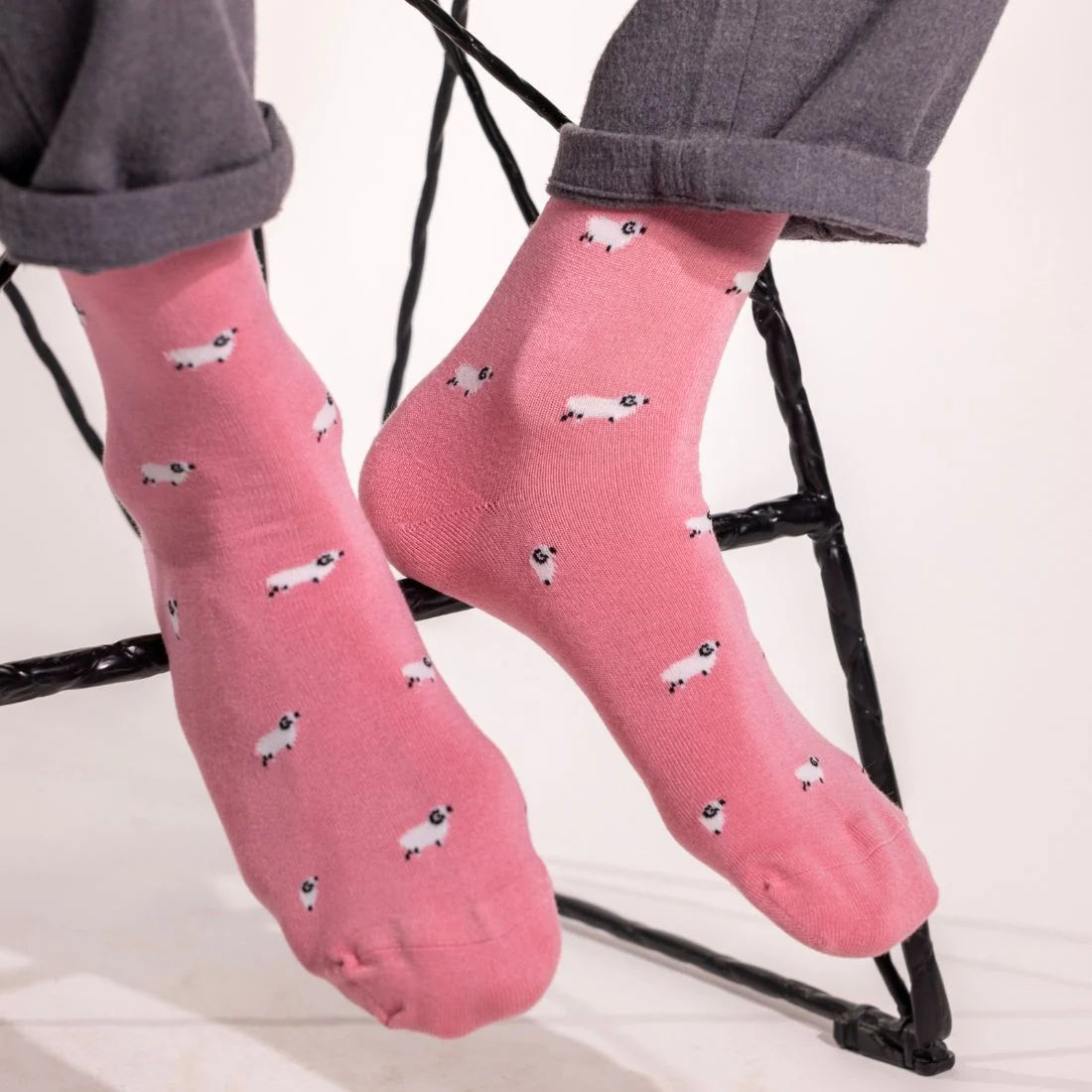 Sheep Bamboo Socks, Pink - Image 2