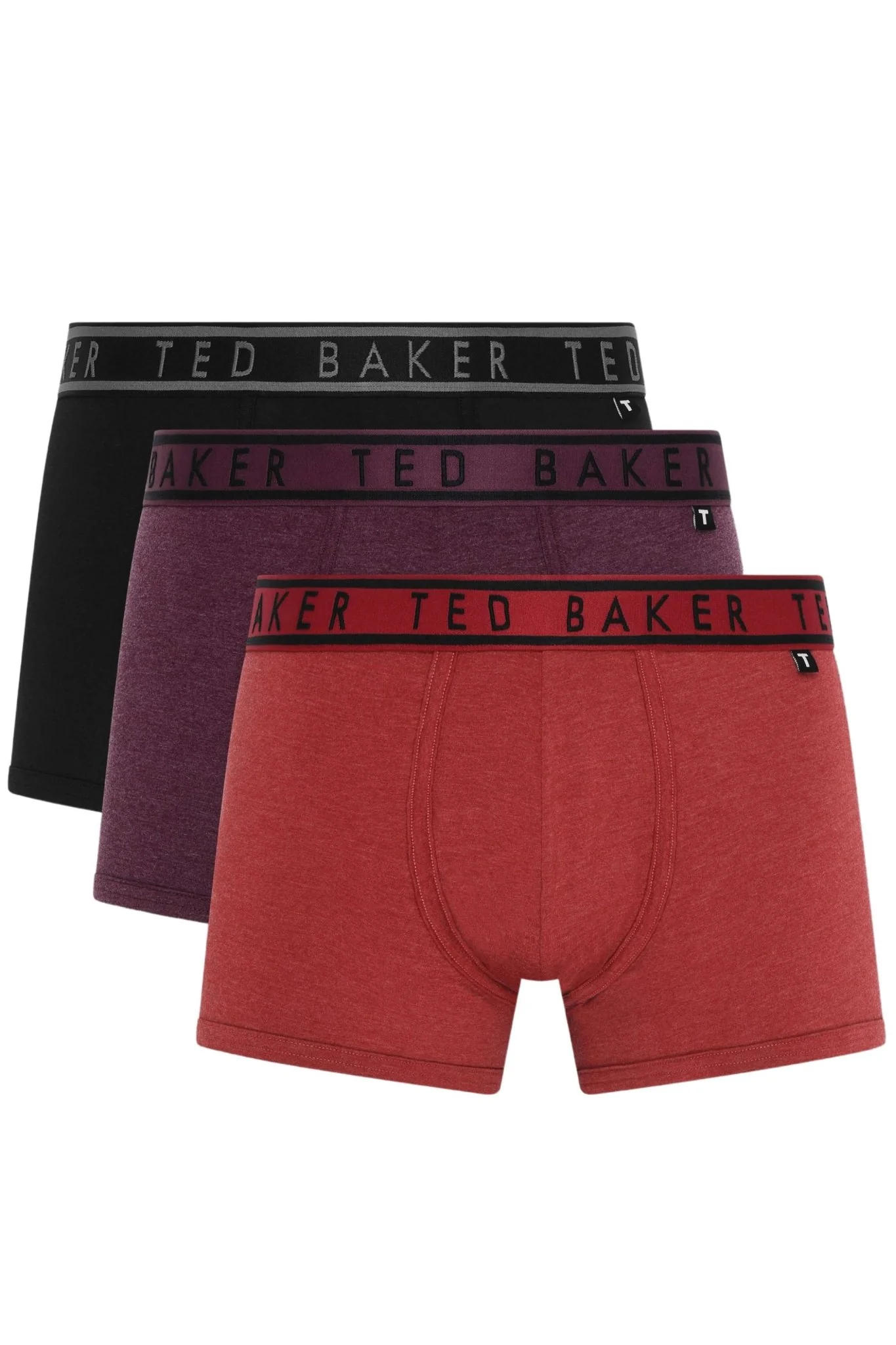 3-Pack Coloured Boxer Trunks, Black/Burgundy/Red